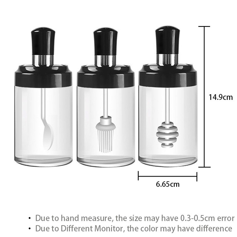 300 ml Condimente de sticlă Kit de condimente de bucătărie Sticle Sare și piper Linguri Borcane Perie de ulei Recipient pentru miere Set alimente Depozitare Transparent