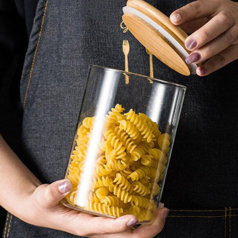 Naujas 10 vnt bambuko medinis dangtelis stiklinis indelis hermetiškas kanistras virtuvės laikymo buteliai Stiklainiai Maisto indelis Arbata Kavos pupelės Saldainių stiklainis