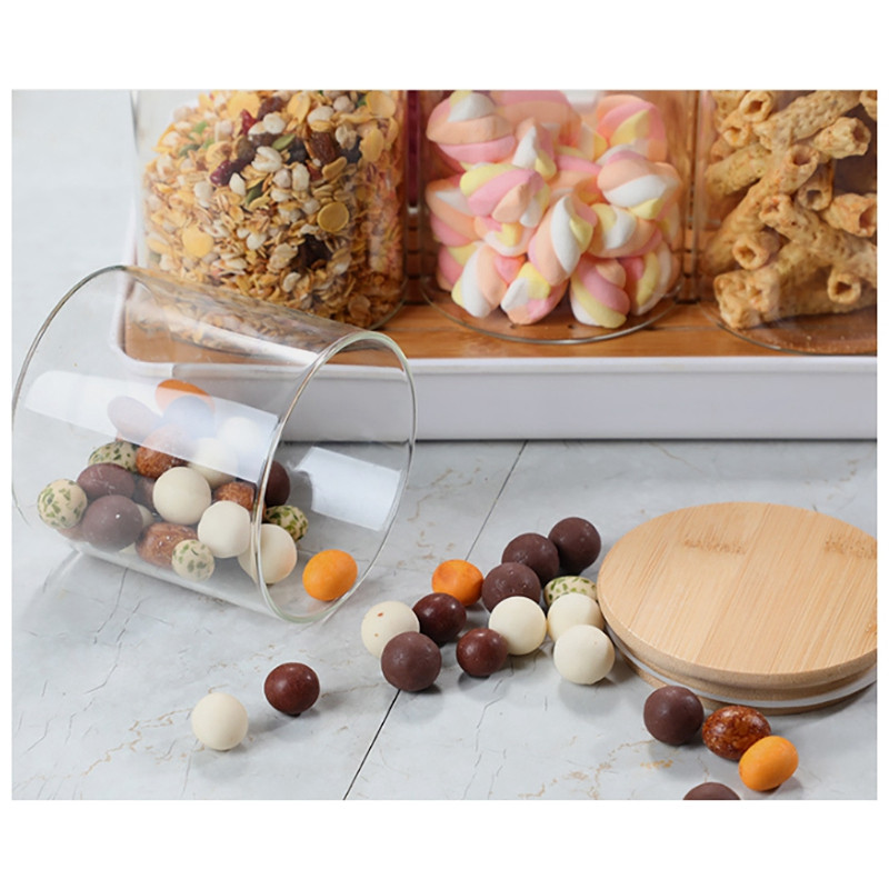 Naujas 10 vnt bambuko medinis dangtelis stiklinis indelis hermetiškas kanistras virtuvės laikymo buteliai Stiklainiai Maisto indelis Arbata Kavos pupelės Saldainių stiklainis