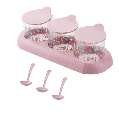 Set borcan de depozitare pentru condimente cu paie Borcane transparente pentru condimente Cutii de depozitare pentru uz casnic Oală pentru condimente Cutii pentru condimente de bucătărie Verde Roz Bej