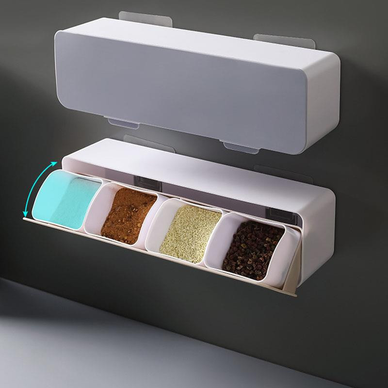 Falra szerelhető fűszertartó rendszerező cukortartó sótartó fűszertartó készlet kanalakkal Konyhai kellékek Háztartási fűszerek
