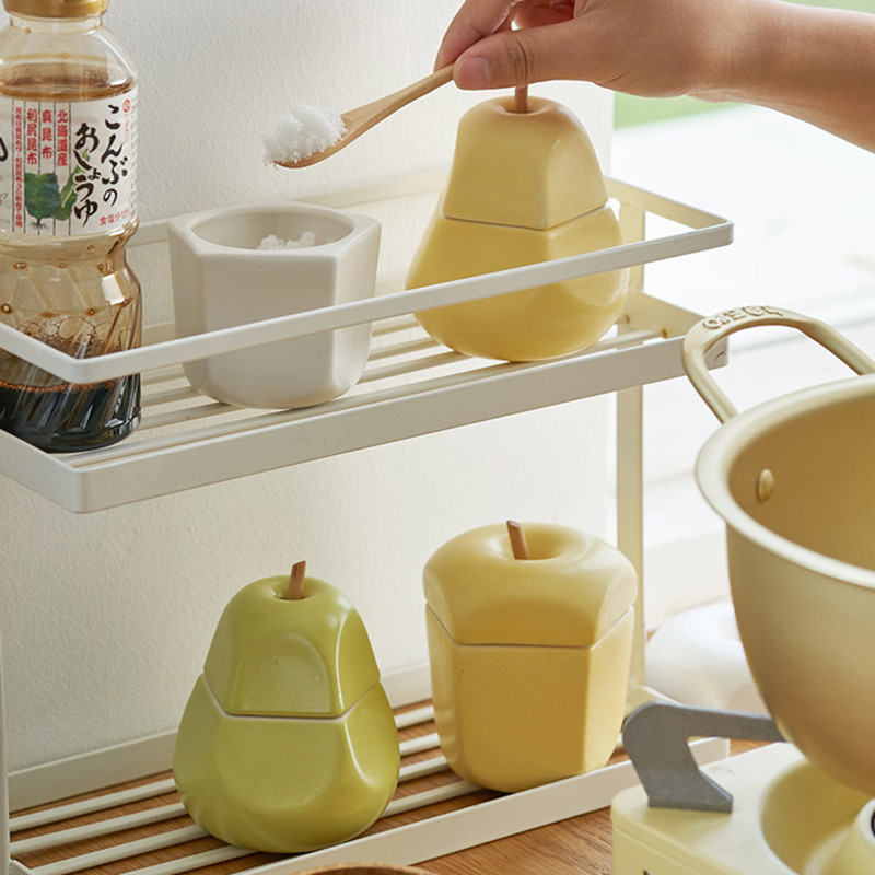 Acasa Ceramica Borcan de condimente Un singur zahăr Sare MSG Rezervor de depozitare cu capac de lingură Sticluță de condimente în formă de peră Accesorii de bucătărie