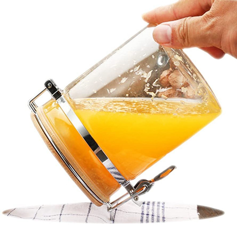 Стъклени буркани с щипка, прозрачен запечатан капак със скоба за затваряне на буркана, херметически затворени стъклени контейнери за съхранение на храна с бамбуков капак