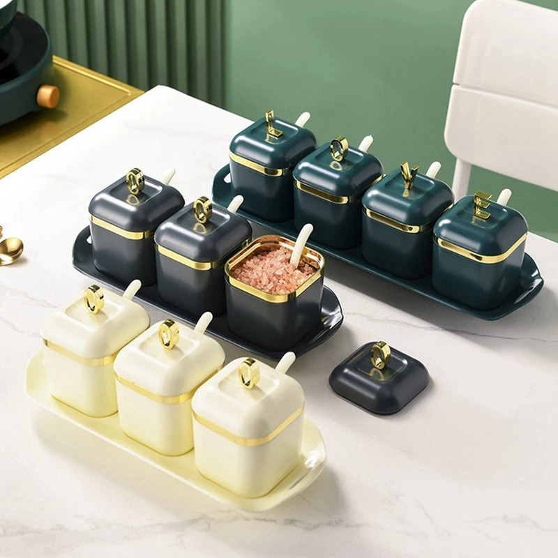 Acasă Bucătărie Cutie de condimente Instrumente Borcan de condimente din plastic Oală de sare verde Phnom Penh Bol de zahăr