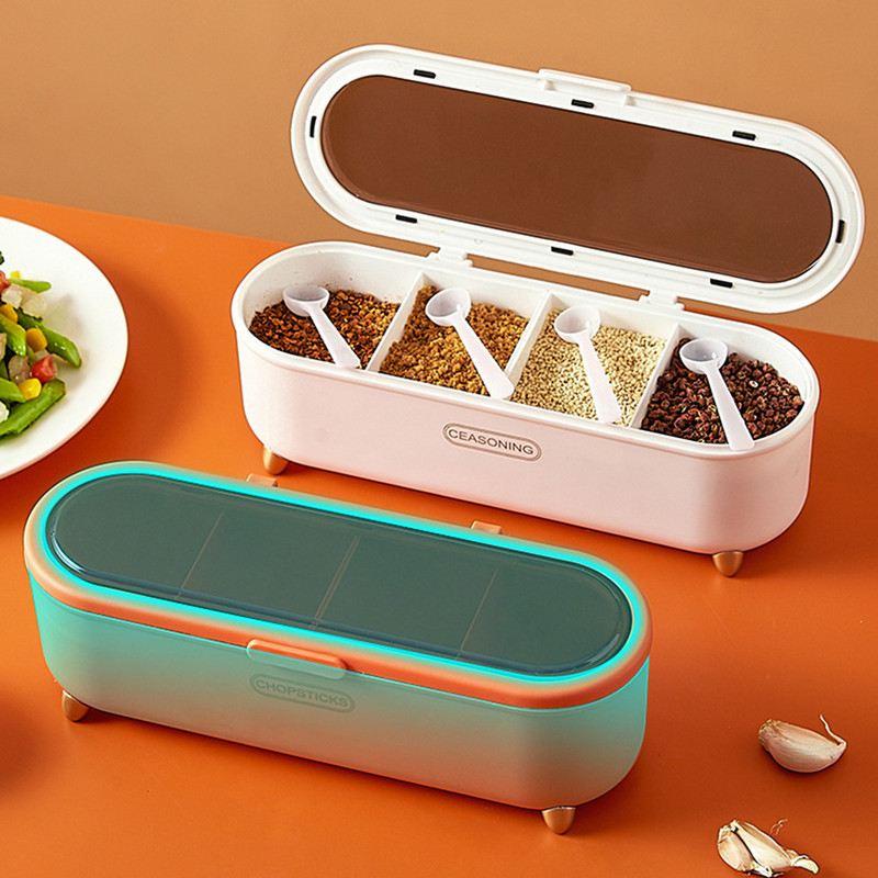 4 Cells Fűszerüveg Só Bors Fűszer tároló Doboz Fűszerek Paprikás üvegek Konyhai Fűszertartó Kellékek