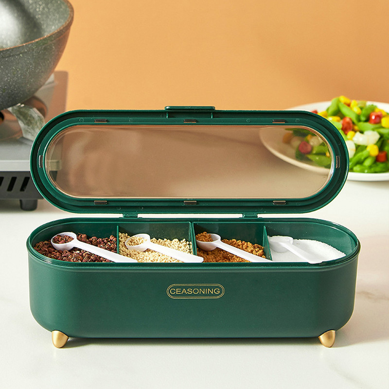 4 Cells Fűszerüveg Só Bors Fűszer tároló Doboz Fűszerek Paprikás üvegek Konyhai Fűszertartó Kellékek