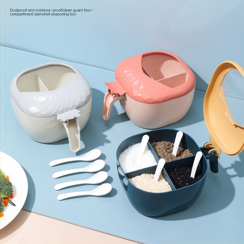 Virtuvės reikmenų prieskonių dėžutės rinkinys Keturių tinklelių mononatrio glutamato druskos plaktuvas Buitinis daugiafunkcis tinklelis su dangčiu laikymo prieskonių dėžutė