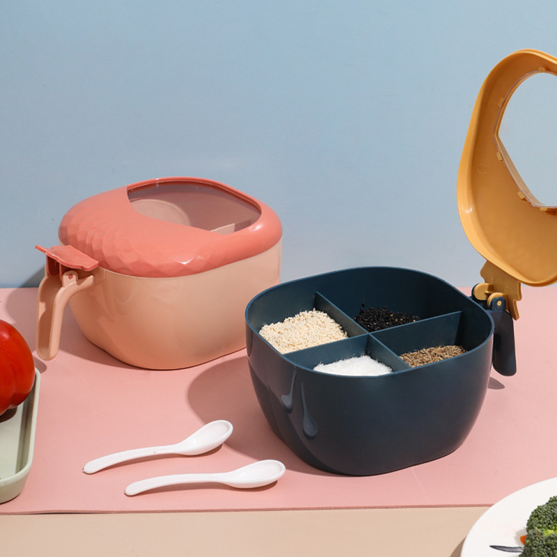 Virtuvės reikmenų prieskonių dėžutės rinkinys Keturių tinklelių mononatrio glutamato druskos plaktuvas Buitinis daugiafunkcis tinklelis su dangčiu laikymo prieskonių dėžutė