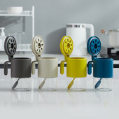 Fűszeres tégely Üvegtégely Konyhai Tároló Háztartási só Mononátrium-glutamát doboz kanállal Nedvességálló tisztítás kényelmes