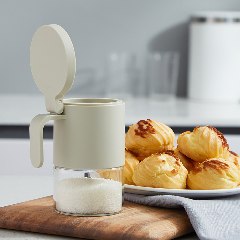 Fűszeres tégely Üvegtégely Konyhai Tároló Háztartási só Mononátrium-glutamát doboz kanállal Nedvességálló tisztítás kényelmes