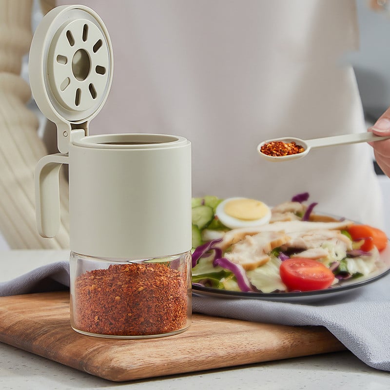 Fűszeres tégely Üvegtégely Konyhai Tároló Háztartási só Mononátrium-glutamát doboz kanállal Nedvességálló tisztítás kényelmes