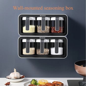 Υψηλής ποιότητας επιτοίχια βάση Spice Rack Organizer Μπολ Ζάχαρης Αναδευτήρας αλατιού Καρυκεύματα Δοχείο Μπαχαρικών Κουτί μπαχαρικών Σετ αποθήκευσης προμηθειών κουζίνας