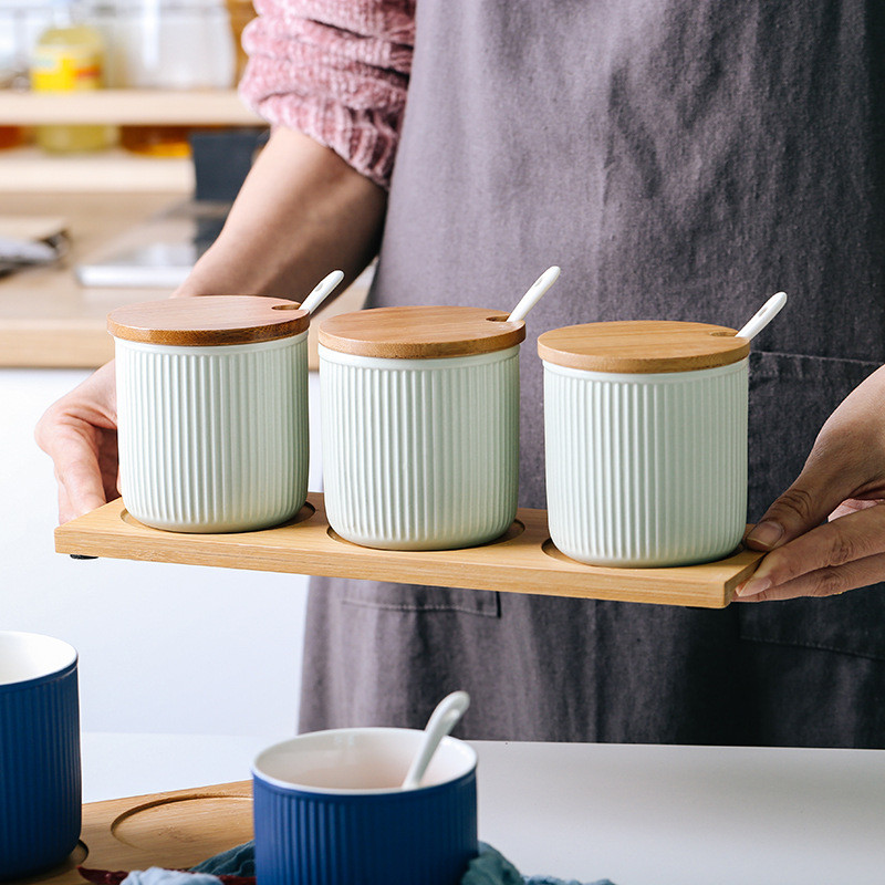 Nordic Ceramic Fűszerdoboz Fűszeres edénykészlet Háztartási Konyhai Fűszerezés Ppot Bors Só Cukortál Fűszeres üveg JU31702