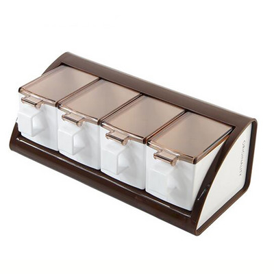 3/4 grile cutie pentru condimente pentru alimente Container unelte de bucătărie Cutii de condimente montate pe perete cutii de săruri cutie de depozitare sticle borcan de condimente cu linguri