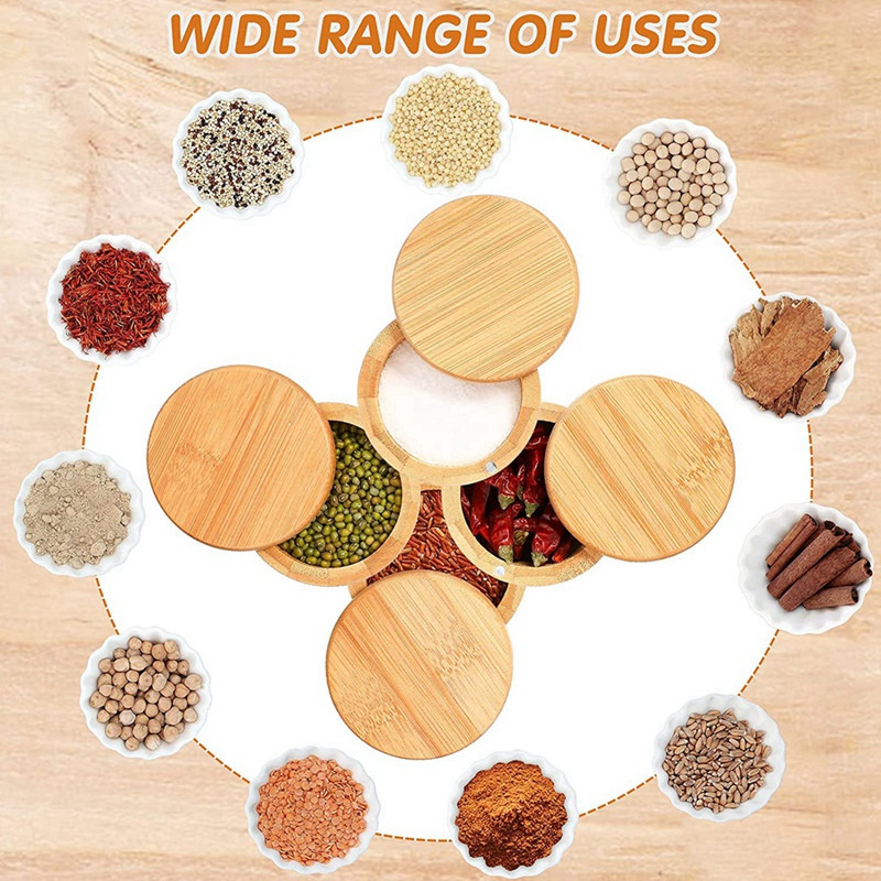 Depozitare sare din bambus cu capac pivotant Cutie de depozitare sare și condimente Compartiment de depozitare cutie cu piper din bambus pentru bucătărie