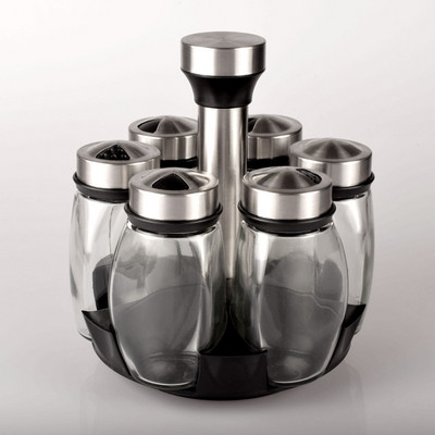 Forgó fűszertartó készletek Üveg Cukor Bors Só Bors Fűszertartó Olaj Ecet Shaker Tartó Konyhai tároló állvány