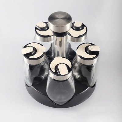 Forgó fűszertartó készletek Üveg Cukor Bors Só Bors Fűszertartó Olaj Ecet Shaker Tartó Konyhai tároló állvány