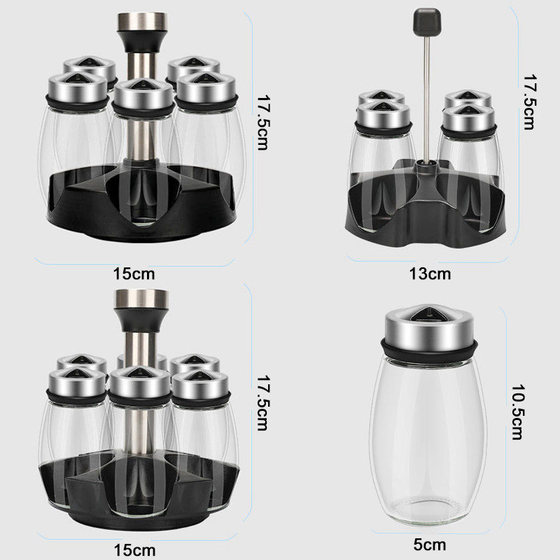 Forgó fűszertartó készletek Üveg Cukor Bors Só Bors Fűszertartó Olaj Ecet Shaker Tartó Konyhai tároló állvány