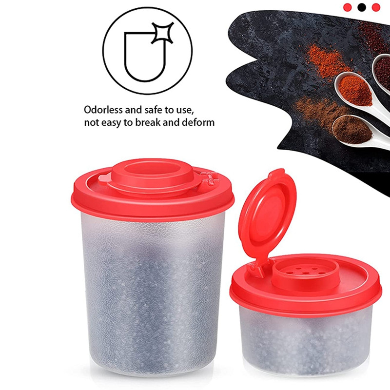 4 bucăți de sare și piper Recipiente de condimente cu capace Borcane de condimente din plastic transparent cu capace roșii Condimente din plastic