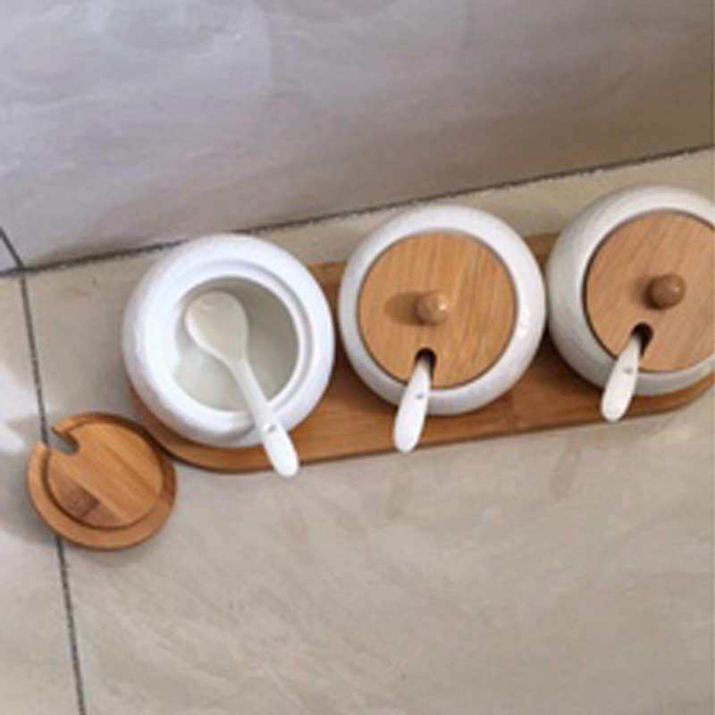 3 vnt. prieskonių dėžutė golfo keraminių pagardų indelių rinkinys su bambukiniais dangteliais padėklas porcelianiniai prieskonių indai Druskos pipirai, cukrus