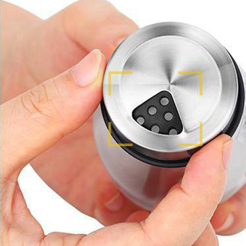 Set lonaca za sol i papar Solanka od nehrđajućeg čelika sa staklenim postoljem s podesivim otvorom za izlijevanje