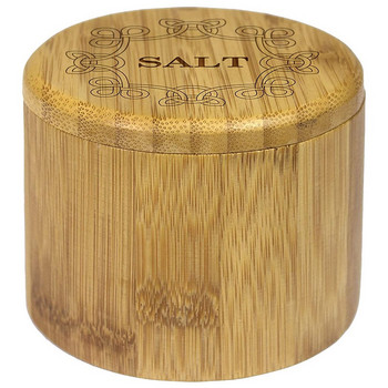Кутия за сол, бамбукова кутия за съхранение с магнитен въртящ се капак, надпис \