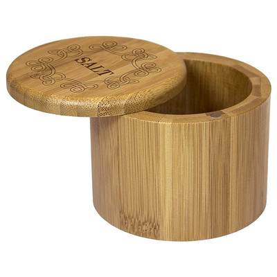 Cutie de sare, cutie de depozitare din bambus cu capac pivotant magnetic, „Sare” gravat pe capac