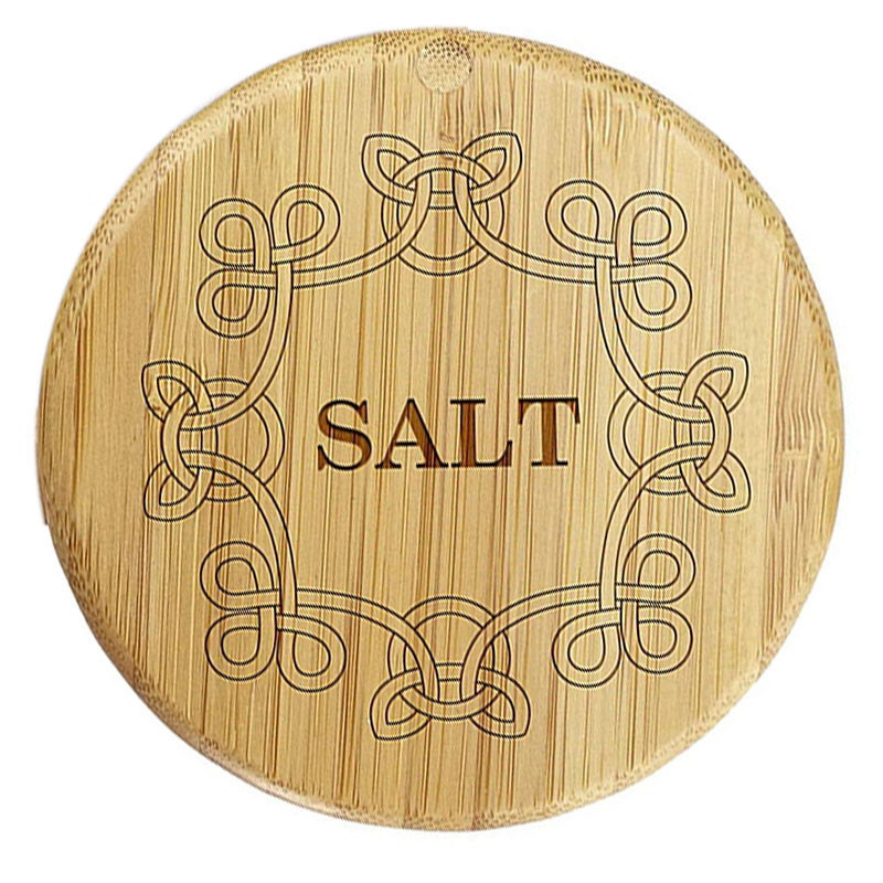 Cutie de sare, cutie de depozitare din bambus cu capac pivotant magnetic, „Sare” gravat pe capac