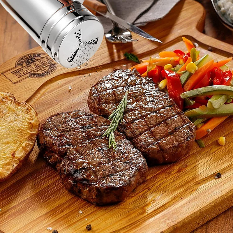 Borcan de condiment din oțel inoxidabil cu mâner Agitator de sare de zahăr Sticla de piper Capac rotativ pentru grătar Condimente Borcan de piper Gadgets de bucătărie