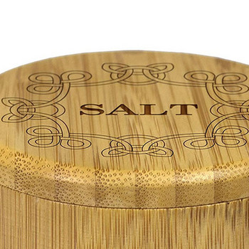 Кутия за сол, бамбукова кутия за съхранение с магнитен въртящ се капак, надпис \