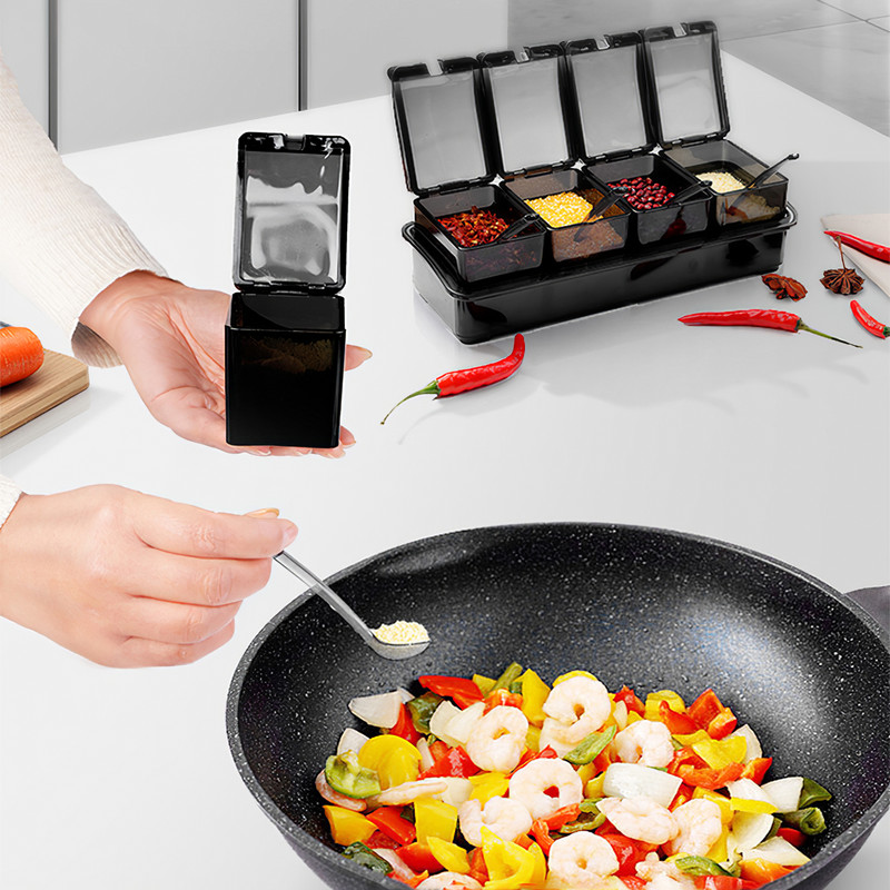 300 ml-es fűszeres doboz, jól záródó fűszerüveg edény, fűszeres tartály konyhai fűszerezés edény kanál sóval fűszerpaprikához