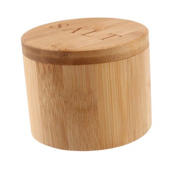 Кутия за сол, бамбукова кутия за съхранение с магнитен въртящ се капак, гравирано „Сол“ върху капака Кутия за съхранение на сол за съхранение на готварска сол