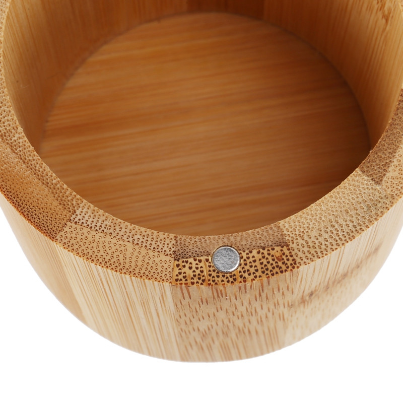 Cutie de sare, cutie de depozitare din bambus cu capac pivotant magnetic, „Sare” gravată pe capac Cutie de depozitare pentru sare pentru păstrarea sării de masă