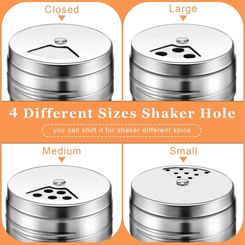 6 Vnt nerūdijančio plieno druskos ir pipirų su besisukančiu dangčiu, cukraus prieskonių prieskoniai, prieskonių indelis, pagardų indelis, virtuvė