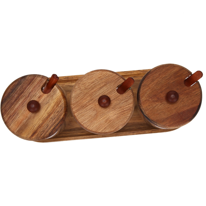 1vnt prieskonių stiklainių konteinerių rinkinys mediniu dangteliu sandarus stiklinis indelis su šaukštu druskos cukraus, pipirų žolelių kepsninės prieskonių buteliukas