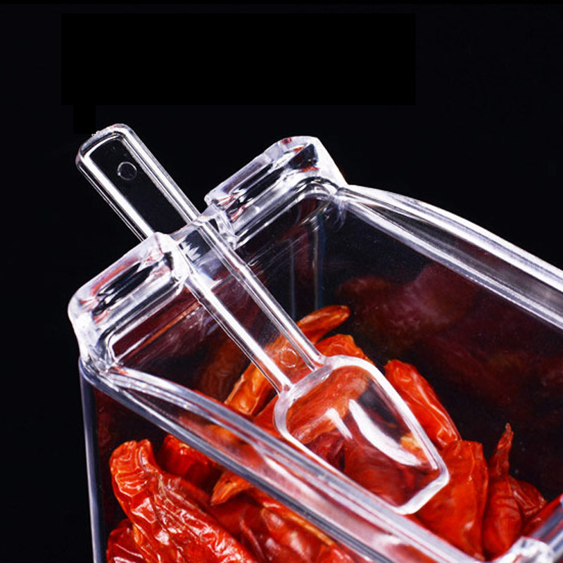 Cutie transparentă de condimente Cutie de condimente cu patru grile Cutie de condimente patru într-unul cu lingură Condimente poate seta rack pentru condimente, organizator, accesorii de bucătărie