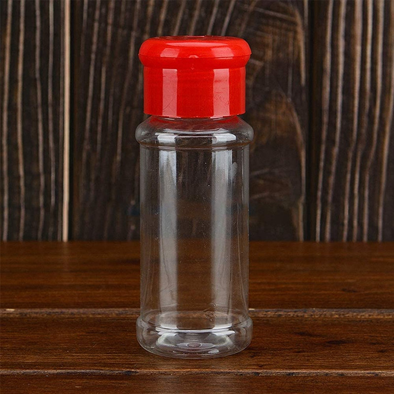 Set de 50 de sticle goale de condimente din plastic pentru depozitarea condimentelor pentru grătar, sare piper etc. 100 ml / 3,3 oz, roșu