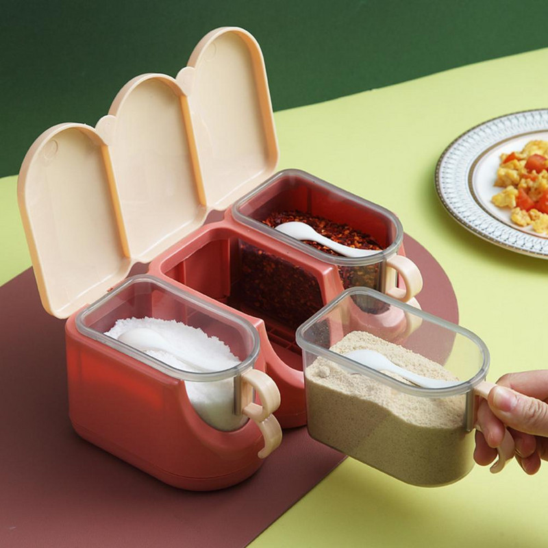 Fűszerdoboz Paprika Fűszer shaker Só Fűszerező Konyhai Cruet Fűszeres üvegek Tartály kanalakkal