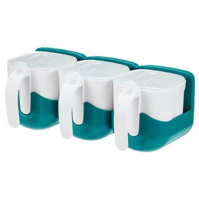 Seinale paigaldatav maitseainete hoiukarbiga soolakonteiner ja lusikaga köögimaitseaine säilituskonteiner