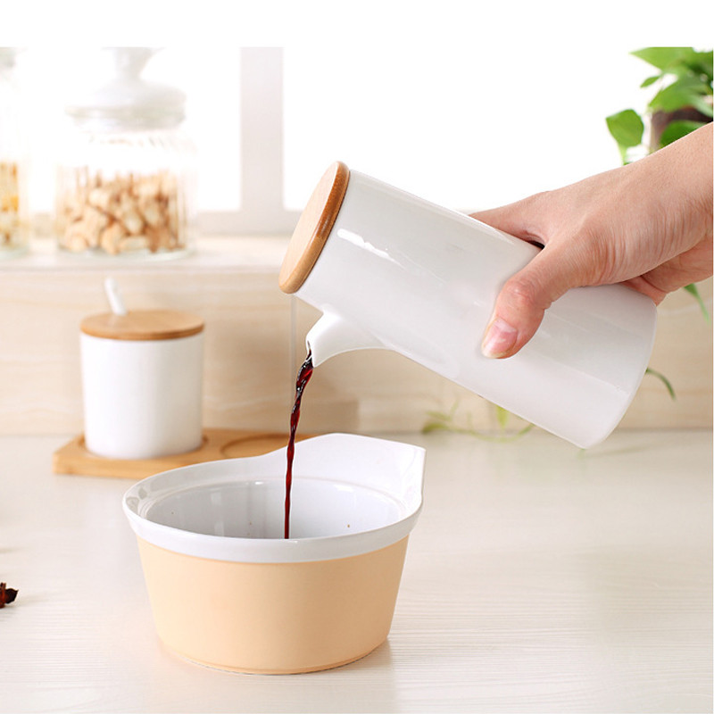 3vnt Keraminis prieskonių butelis šiaurietiško stiliaus virtuvės prieskonių indelių rinkinys mediniu dangteliu Druskos plaktuvas prieskonių indelio virtuvės priedai