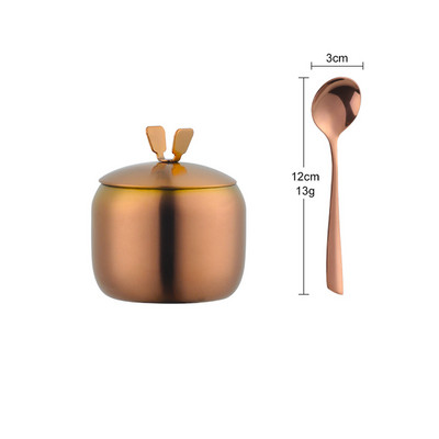 Auksinis padažas Nerūdijančio plieno druskos butelis Prieskonių stiklainiai su dangteliu ir šaukštu stalo reikmenys Metaliniai cukraus laikymo indai Virtuvės įrankiai