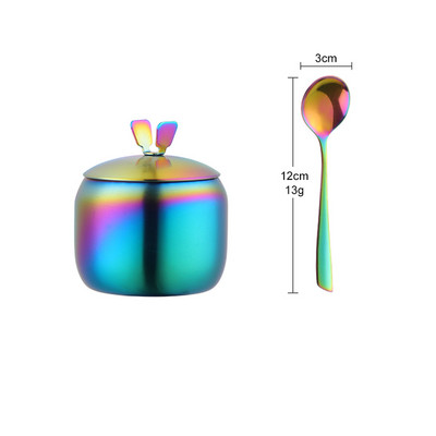 Auksinis padažas Nerūdijančio plieno druskos butelis Prieskonių stiklainiai su dangteliu ir šaukštu stalo reikmenys Metaliniai cukraus laikymo indai Virtuvės įrankiai