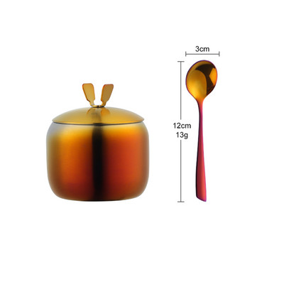 Auksinis padažas Nerūdijančio plieno druskos butelis Prieskonių stiklainiai su dangteliu ir šaukštu stalo reikmenys Metaliniai cukraus laikymo indai Virtuvės įrankiai