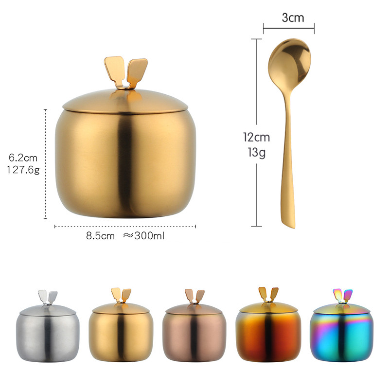 Auksinis padažas Nerūdijančio plieno druskos butelis Prieskonių stiklainiai su dangteliu ir šaukštu stalo reikmenys Metaliniai cukraus laikymo indai Virtuvės įrankiai