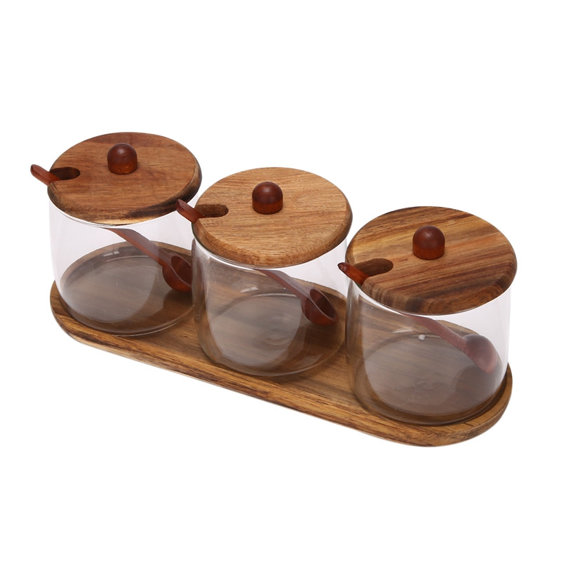 Set de recipiente pentru borcane de condimente 1 buc. Capac din lemn.