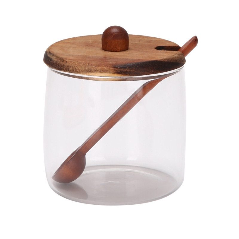 Set de recipiente pentru borcane de condimente 1 buc. Capac din lemn.