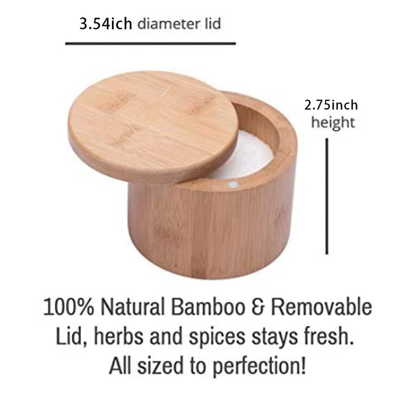 Új bambusz fa és fűszer tároló doboz, fedéllel, fa teáskanál. Természetes és környezetbarát, tökéletes cukor, só (2 db)