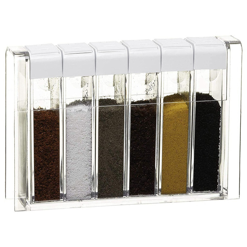 6 buc. Cutie de condimente din plastic transparent Dispenser de condimente Msg de sare Borcan de condimente Cutie de depozitare pentru condimente alb
