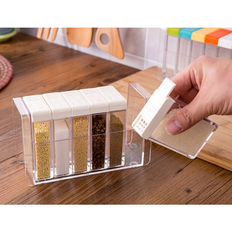 6 buc. Cutie de condimente din plastic transparent Dispenser de condimente Msg de sare Borcan de condimente Cutie de depozitare pentru condimente alb