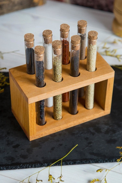 Fából készült fűszerkészlet Fűszercsövek Konyhai eszközök Tartozékok Scuba Corkhoz Praktikus helytakarékos konyhai eszközök Kerek fűszeres üvegek